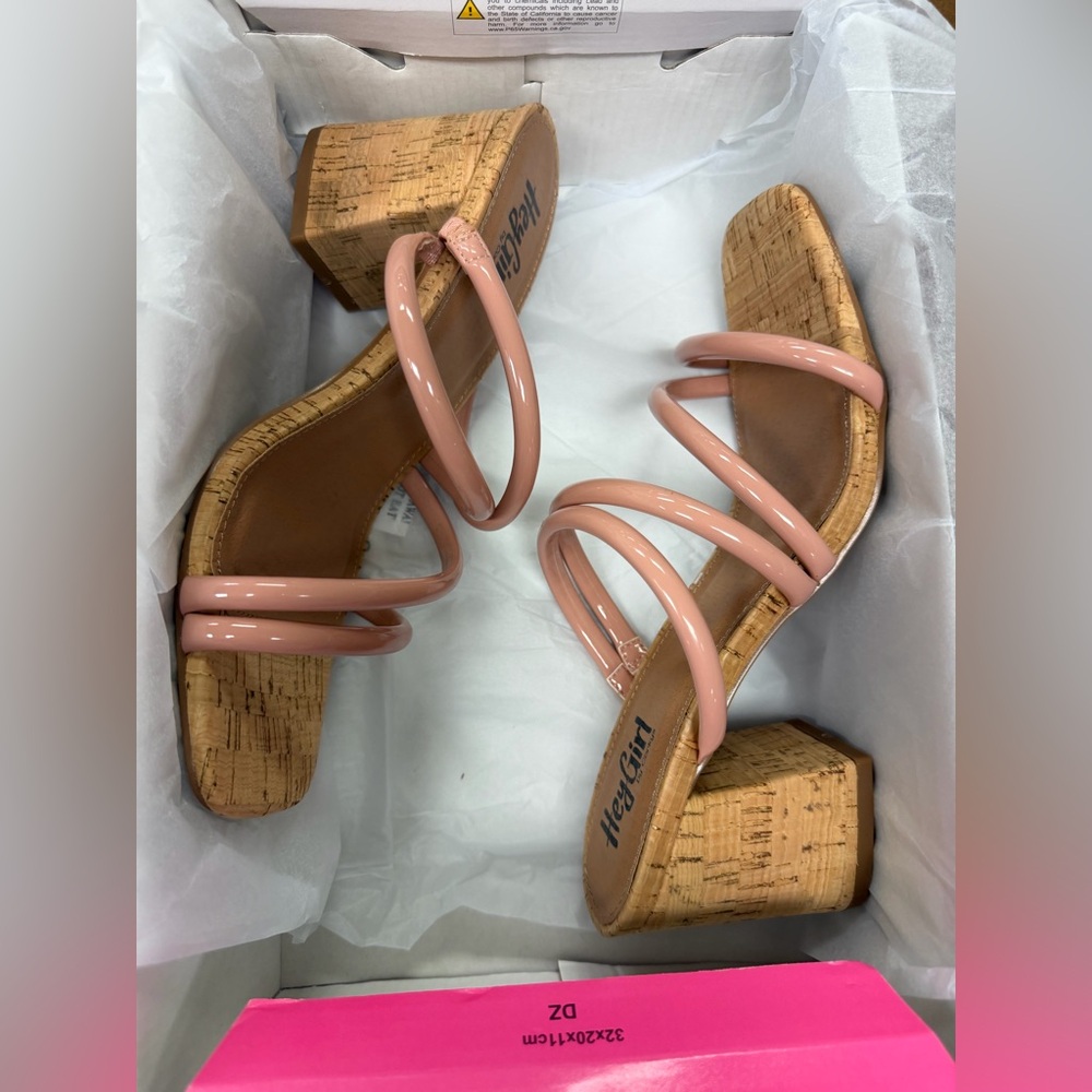 Blush Patent Multi-Strap Cork Block Heel Sandals - Picture 4 of 4